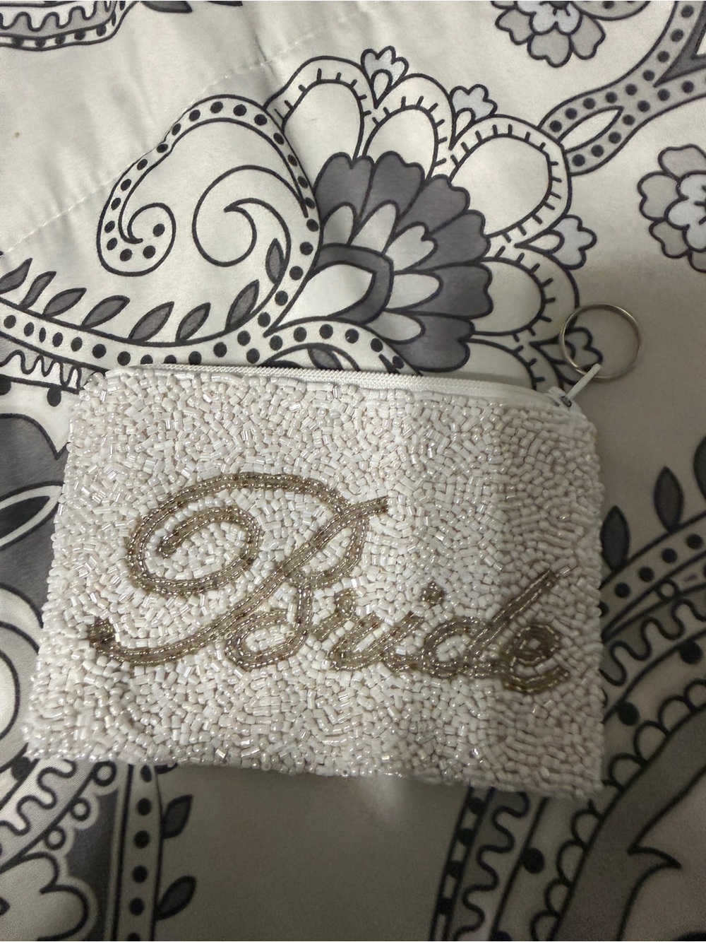 Beaded White 'Bride' Wristlet Pouch